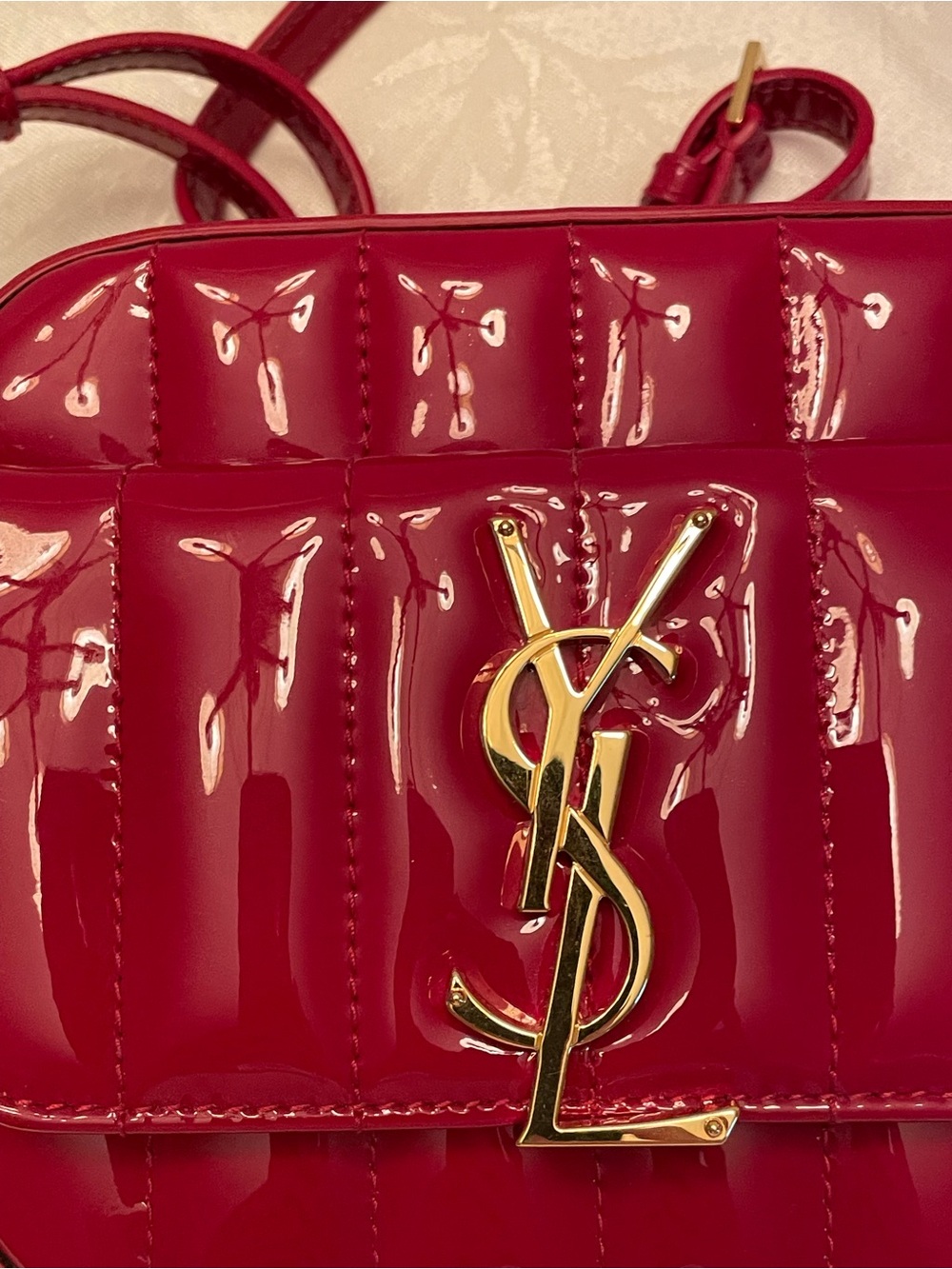 Saint Laurent Hot Pink Patent Leather Quilted Crossbody with Gold YSL Logo
